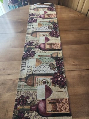 Essential Home Table Runner Fall Thanksgiving Wine Grape Design clean! - Image 1 of 4