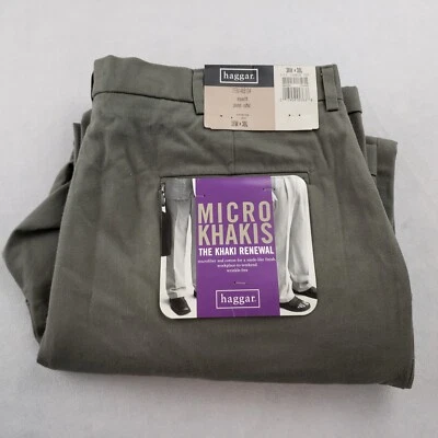 Новый HAGGAR микро Khakis плиссированные манжеты фланель платье брюки мужчин 38 x 30 (37 x 29) - Изображение 1 из 4