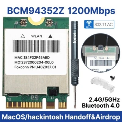 Scheda Wifi BCM94352Z NGFF M.2 802.11AC 1200Mbps PC Hackintosh Wifi Bluetooth - Immagine 1 di 4