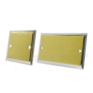 Slimline Satin Brass Polished Chrome Edges Blank Plate Electrical Single Double - Picture 1 of 3