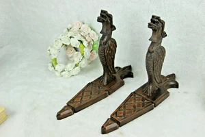 Antique French PAIR wood carved castle gothic dragon gargoyle Wall lights sconce - Picture 1 of 8
