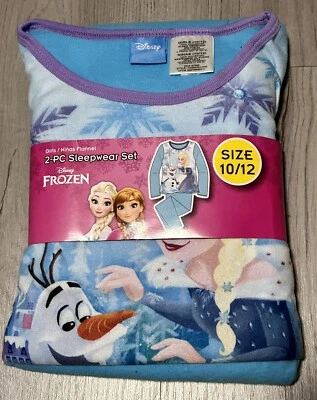 Disney Frozen Pajama Set 2 Piece Girls 10/12 Blue Long Sleeve Fleece New - Image 1 of 4