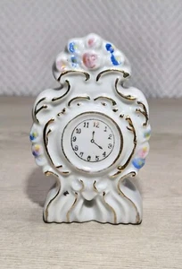 H Kato Mantel Clock Ceramic Porcelain Figurine Occupied Japan 3” H Vintage - Picture 1 of 8