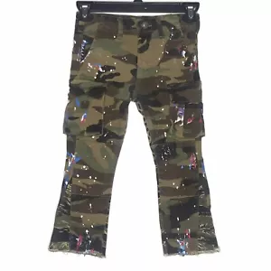 Tulones Youth Boys Size 6 Camo Paint Splatter Jeans Cargo Streetwear Raw Hem - Picture 1 of 9