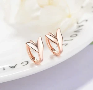 Rose Gold | 925 Sterling Silver Swan Tail Huggie Hoop Earrings - Picture 1 of 2