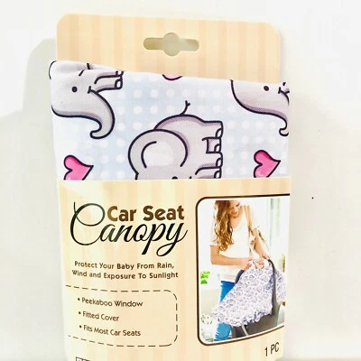 Baby Car  Seat Canopy ~Fitted, Peekaboo Window, Fasteners Elephants Hearts NEW - Image 1 of 4