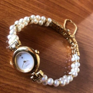 MIKIMOTO Japan Double Pearl Bracelet Watch Women's Quartz Working Good - Picture 1 of 7