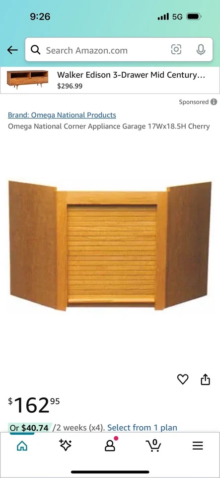 Omega National Corner Appliance Garage 17Wx18.5H Cherry Foto 1 de 1