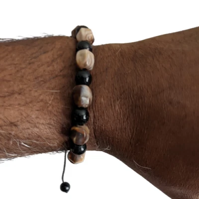 African Handmade Black and Brown Coloured Beads adjustable band Bracelet - Image 1 of 4
