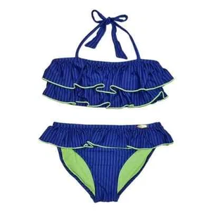 NEW GIRLS 14 JESSICA SIMPSON 2 TWO PIECE BIKINI SWIMSUIT SUIT NAVY BLUE RUFFLED - Picture 1 of 2