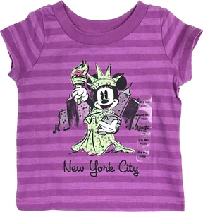 Camiseta Disney Store Bebé Púrpura Manga Corta Rayas Brillo NYC Minnie 0-6 MO - Imagen 1 de 2
