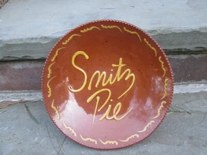 SNITZ PIE REDWARE  PLATE  SLIP TRAILED FOLTZ POTTERY ROBESONIA PA 1994 PRIMITIVE - Picture 1 of 6