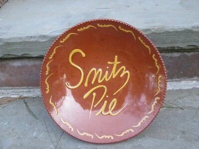 SNITZ PIE REDWARE  PLATE  SLIP TRAILED FOLTZ POTTERY ROBESONIA PA 1994 PRIMITIVE - Image 1 of 4