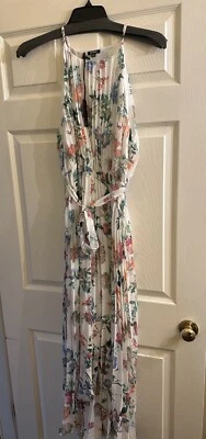 NWT Buffalo White Floral Pleated Chiffon Belted Maxi Dress Medium - Image 1 of 4