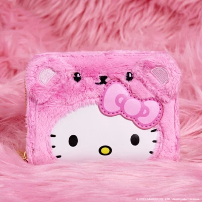 Hello Kitty Teddy Bear Cosplay Pink Plush Zip Around Wallet Sanrio NWT - Image 1 of 4