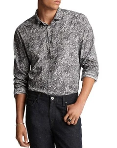 NUEVA CAMISA CON BOTONES JOHN VARVATOS ALGODÓN NEGRO BLANCO FLORAL TALLA XL $248 - Imagen 1 de 3