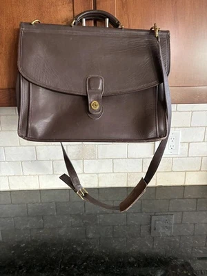 Vintage Coach Brown Leather Brass Briefcase Messenger Bag  - Image 1 of 4