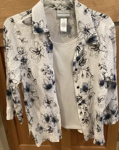 Alfred Dunner Bluse weiß & blau geblümt Petite PM mit integriertem Tank - Bild 1 von 4