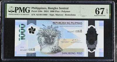 Philippines 1000 Piso 2024 P 230 c Superb Gem UNC PMG 67 EPQ - Image 1 of 3