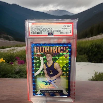 Brandin Podziemski 2023 Topps Finest Rookies Blue Geometric Auto /99 PSA 10 POP1 - Image 1 of 4