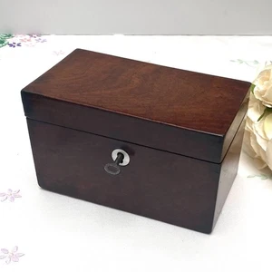 Antique Victorian Walnut Tea Caddy Box With Key - Picture 1 of 7