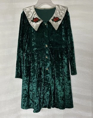 Vestido de Terciopelo Verde Niñas Talla 120 Rosa Cuello Bordado De Colección Estilo Navidad Foto 1 de 4