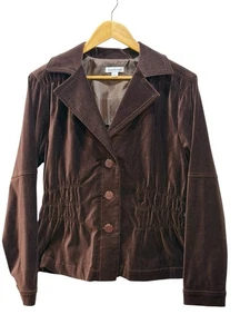 Chocolate Brown Velveteen Rouched Waist Blazer Layer Women’s L Joan Rivers - Picture 1 of 7