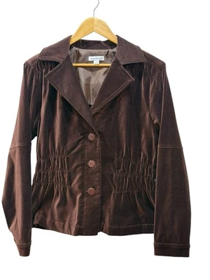 Blazer Capa Cintura Acanalada Pana Marrón Chocolate Para Mujer’s L Joan Rivers Foto 1 de 4