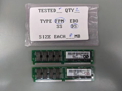 (2) 8MB FPM SIMMs, 72-pin RAM Memory Sticks (16MB Total) 005172C - Image 1 of 3