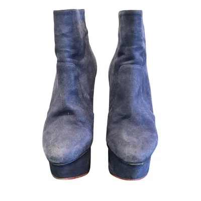 Charlotte Olympia Womens Blue Suede Back Zip Wedge Heel Ankle Booties Sz EUR 35 - Image 1 of 4