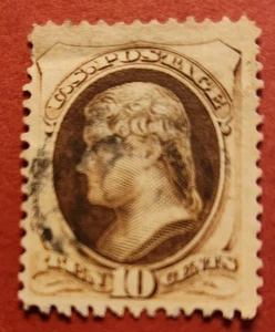 US Scott #150, gebraucht 10 Cent braun Jefferson, sehr guter Erhaltungszustand Briefmarke - Bild 1 von 2