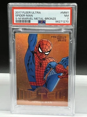2017 FLEER ULTRA SPIDER-MAN MARVEL METALS BRONZE 166/199 PSA 7 - Image 1 of 2