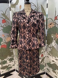 Tuta donna vintage Lillie Rubin pizzo sopra raso taglia 10 - Foto 1 di 9