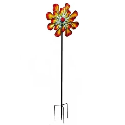 80-inch tall outdoor metal windmill rotating post courtyard decoration, red - Image 1 of 4