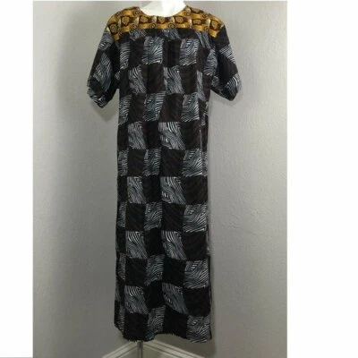  Vintage Hawaiian Mumu Dress Pullover Brown Maxi Cotton One size XL E16 - Image 1 of 4