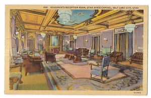 GOVERNOR'S RECEPTION ROOM State Capitol SALT LAKE CITY Utah Postcard UT Linen - Picture 1 of 2