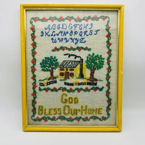 Vintage Crewel Creative Stitchery “ God Bless Our Home" Completed & Framed - Picture 1 of 6