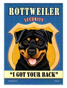 Retro Dogs Refrigerator Magnets - Rottweiler Security - Vintage Advertising Art - Picture 1 of 1