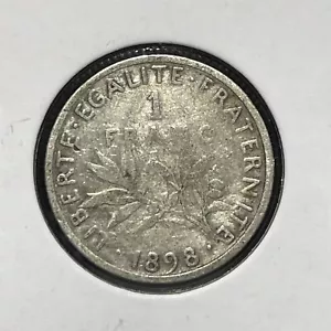 1898 French One 1 Franc 83.5% Silver Coin REPUBLIQUE FRANÇAISE F2813 - Picture 1 of 2