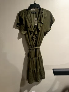 Vestido Lauren Ralph Lauren para mujer verde oliva satinado con volantes en capas talla 12 nuevo con etiquetas - Imagen 1 de 2