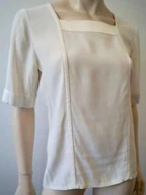 Blusa Top YVES SAINT LAURENT VARIATION Crema Cuello Cuadrado Manga Corta F36 UK8 Foto 1 de 4