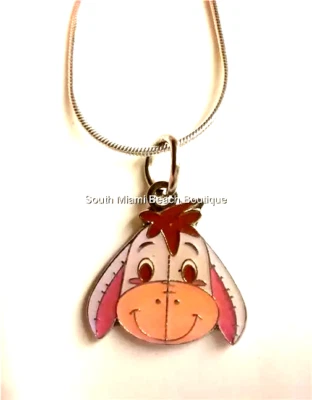Collar Vintage Disney Eeyore Dije 18" Winnie the Pooh Esmalte Plateado Foto 1 de 4