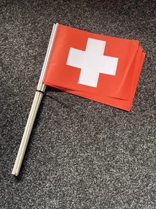 12 Pcs WHOLESALE Swiss Switzerland Flags Paper & Plastic Handwaving Decoration - Picture 1 of 2