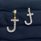 0.50Ct Moissanite Pave Couple" J "Letter Initial Pendant 14K Yellow Gold Plated