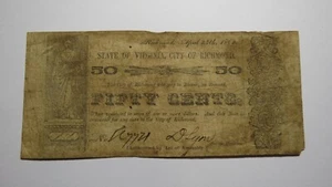 Billete de banco de moneda obsoleta de $.50 1862 Richmond Virginia! Ciudad de Richmond - Imagen 1 de 2