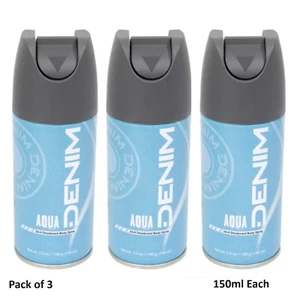 3 X DENIM Deo Aqua Body Spray 150ml Deodorant Spray For Men - Picture 1 of 3