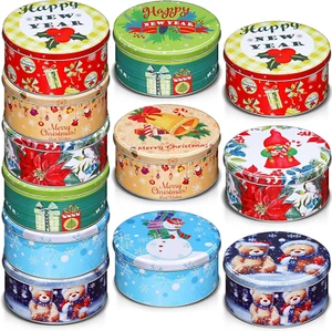 12 Pack Christmas Cookie Tins with Lids for Gift Giving Small Xmas Tin Container - Picture 1 of 7