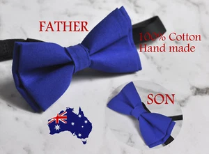 Father Son 100% Cotton Handmade Matte Royal Blue Indigo Bow Tie Bowtie Wedding - Picture 1 of 24