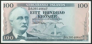Iceland, Sedlabanki Islands, 100 Kronur, Law 29-3-1961, UNC - Picture 1 of 2