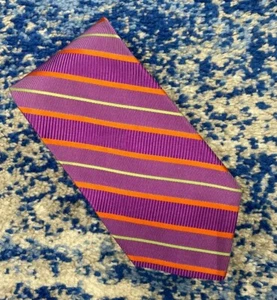 Corbata Royal Classic Tom James púrpura naranja verde sesgo rayas 100 % seda EE. UU. - Imagen 1 de 6